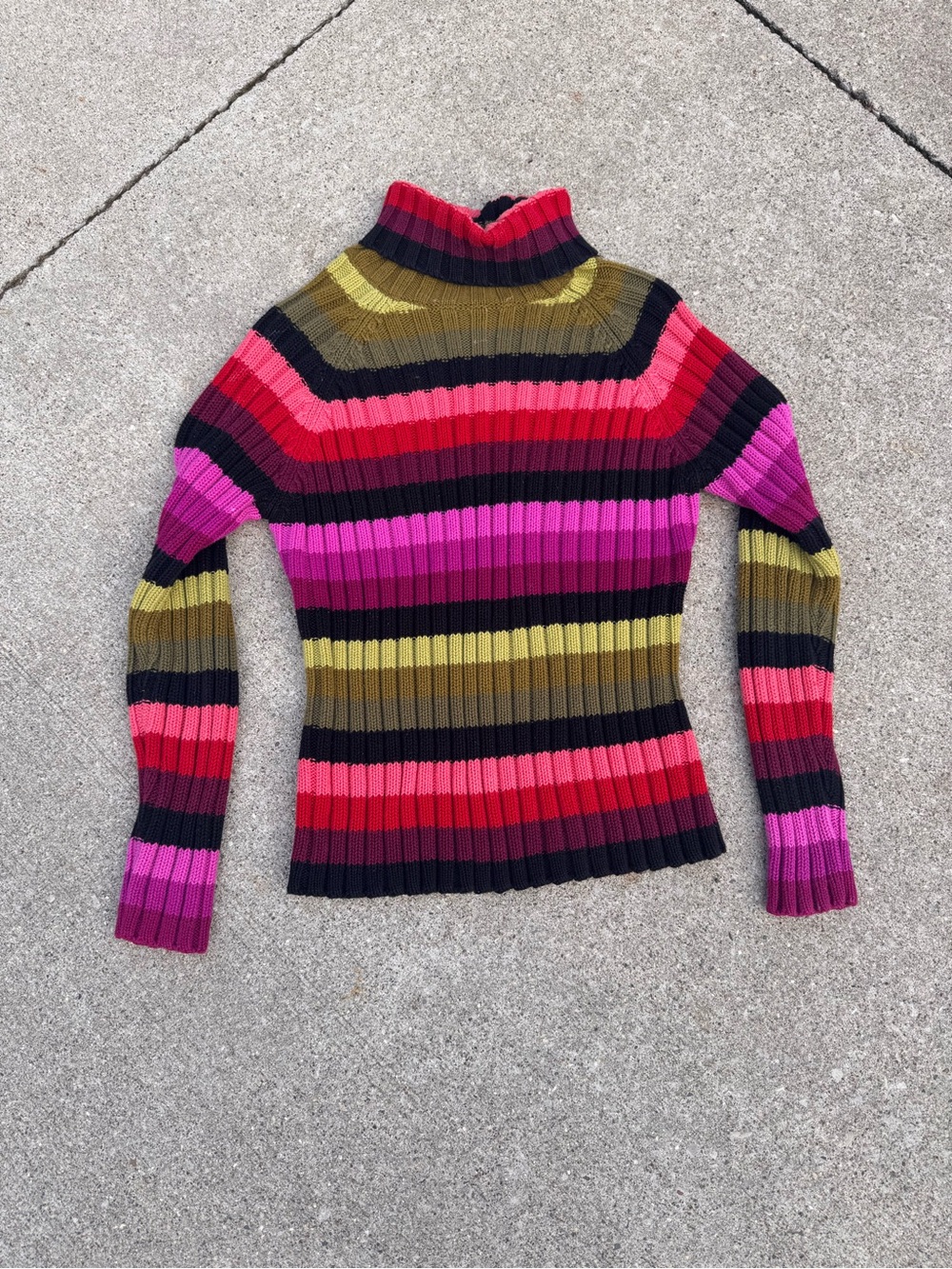 St. John's Bay Striped Ribbed Turtleneck Sweater in Pink, Red, Olive and Black
